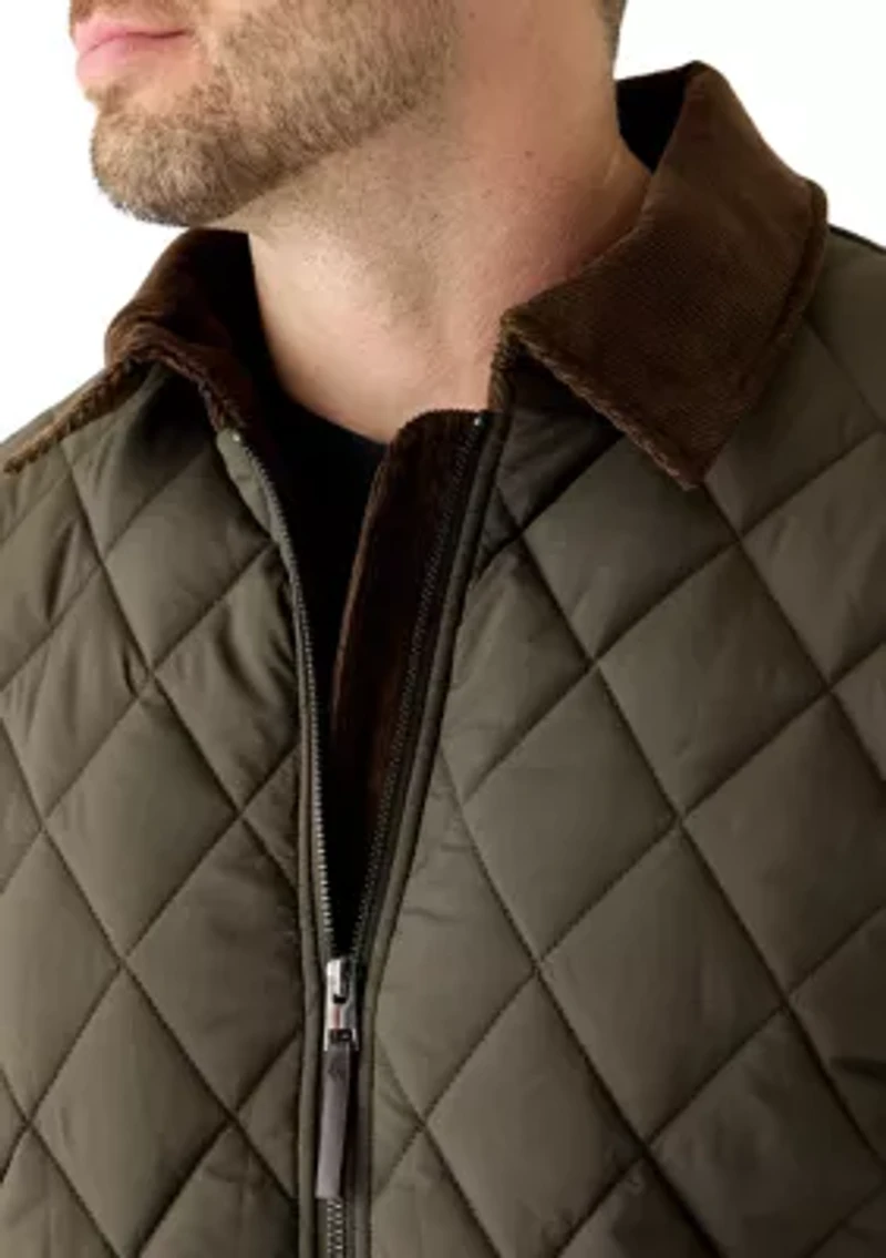 Big & Tall Olive Brown Quilted Jacket with Cord Collar