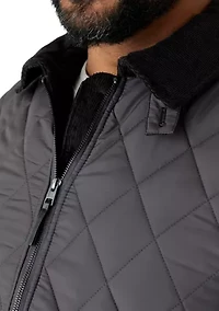 Big & Tall Olive Brown Quilted Jacket with Cord Collar