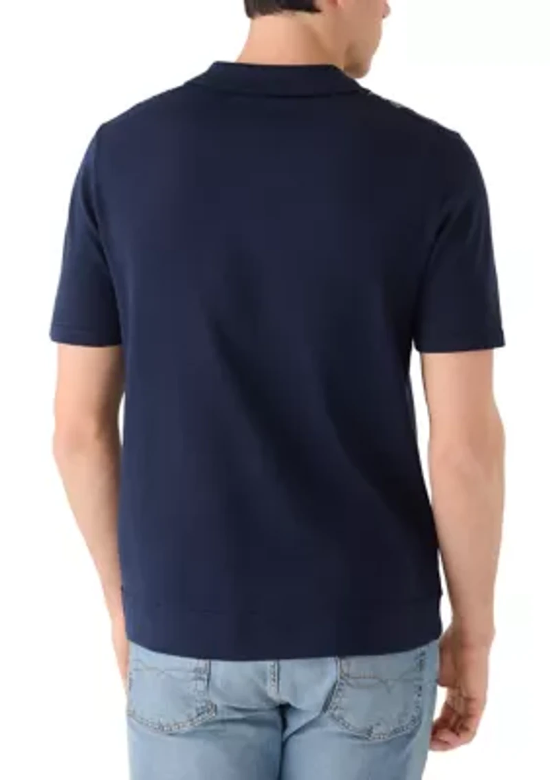 Men's Striped Button Front Camp Sweater Polo Shirt