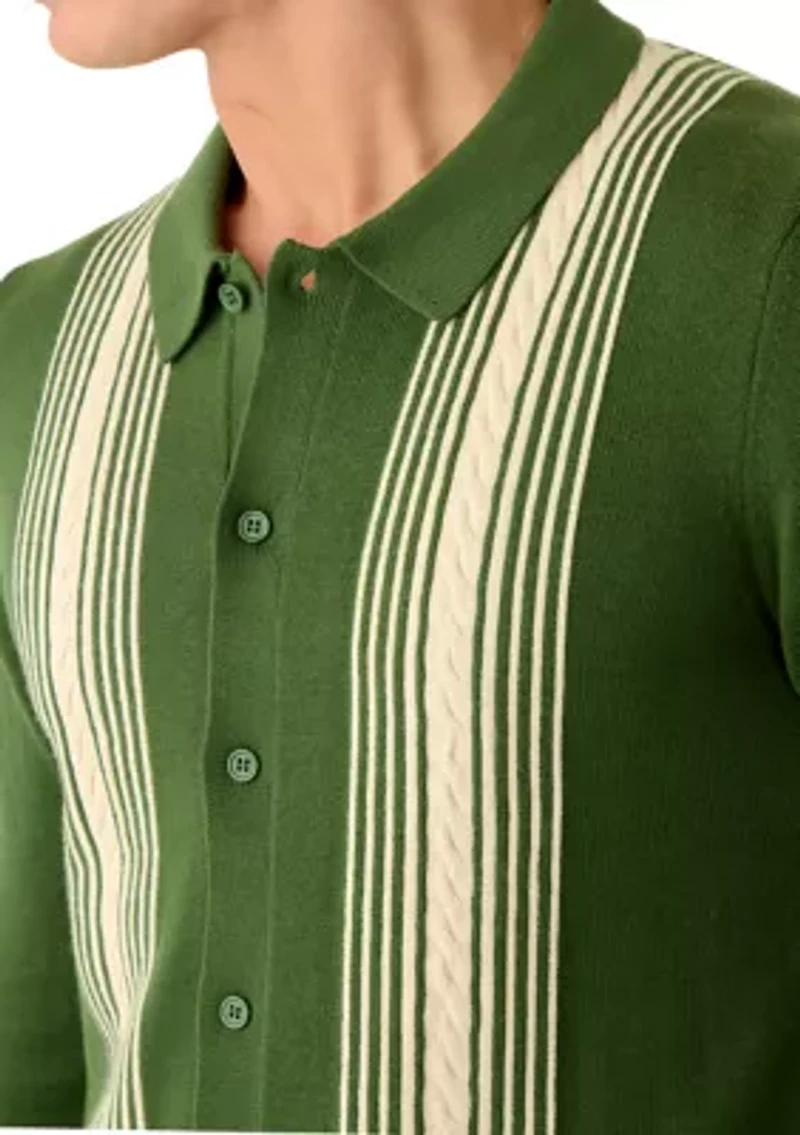 Men's Button Front Striped Sweater