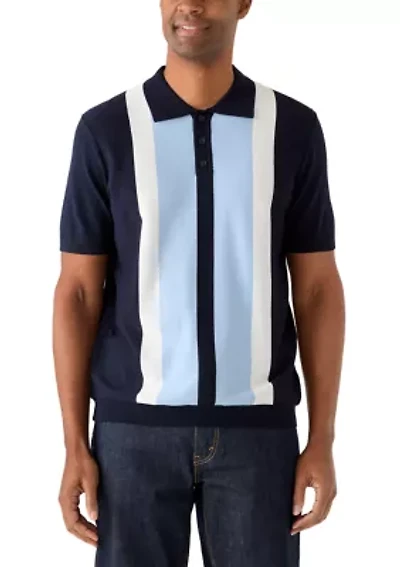 Men's Short Sleeve 3 Button Striped Polo Shirt