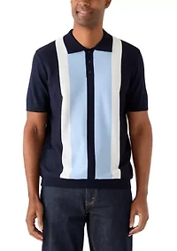 Men's Short Sleeve 3 Button Striped Polo Shirt