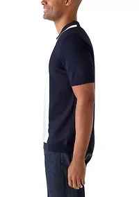 Men's Short Sleeve 3 Button Striped Polo Shirt