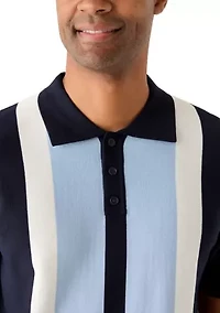 Men's Short Sleeve 3 Button Striped Polo Shirt