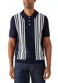 Men's Short Sleeve Three-Button Striped Sweater Polo Shirt