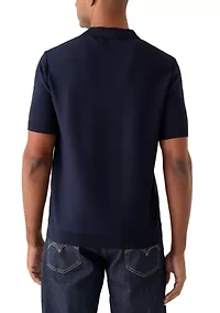 Men's Short Sleeve Three-Button Striped Sweater Polo Shirt