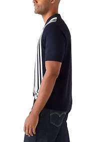 Men's Short Sleeve Three-Button Striped Sweater Polo Shirt