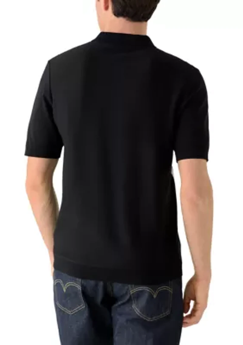 Men's Short Sleeve Button Front Striped Sweater Polo Shirt