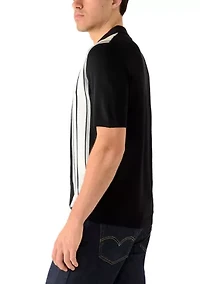 Men's Short Sleeve Button Front Striped Sweater Polo Shirt