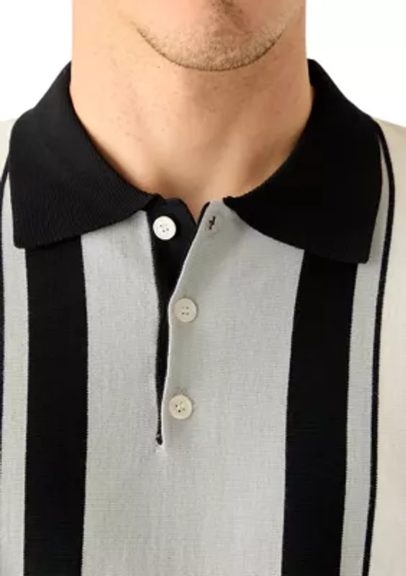 Men's Short Sleeve Button Front Striped Sweater Polo Shirt