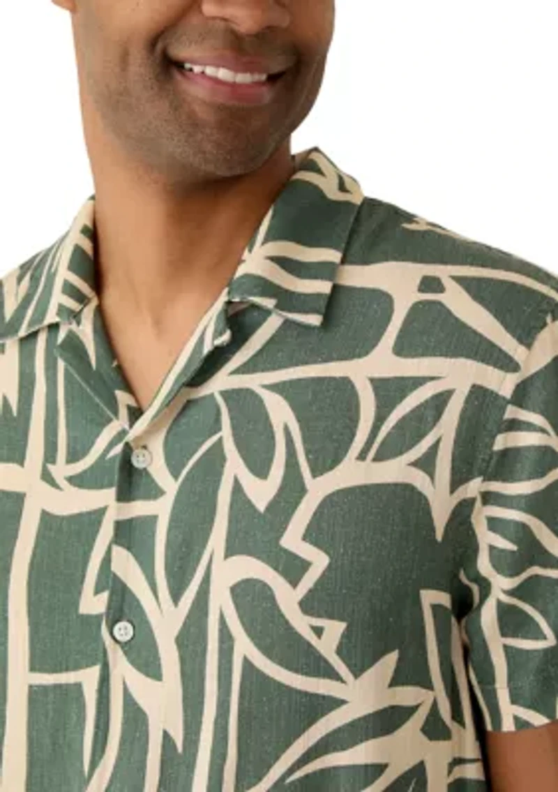 Men's Short Sleeve Printed Linen Shirt