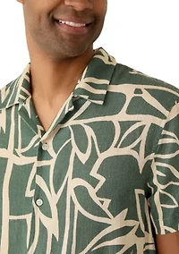 Men's Short Sleeve Printed Linen Shirt