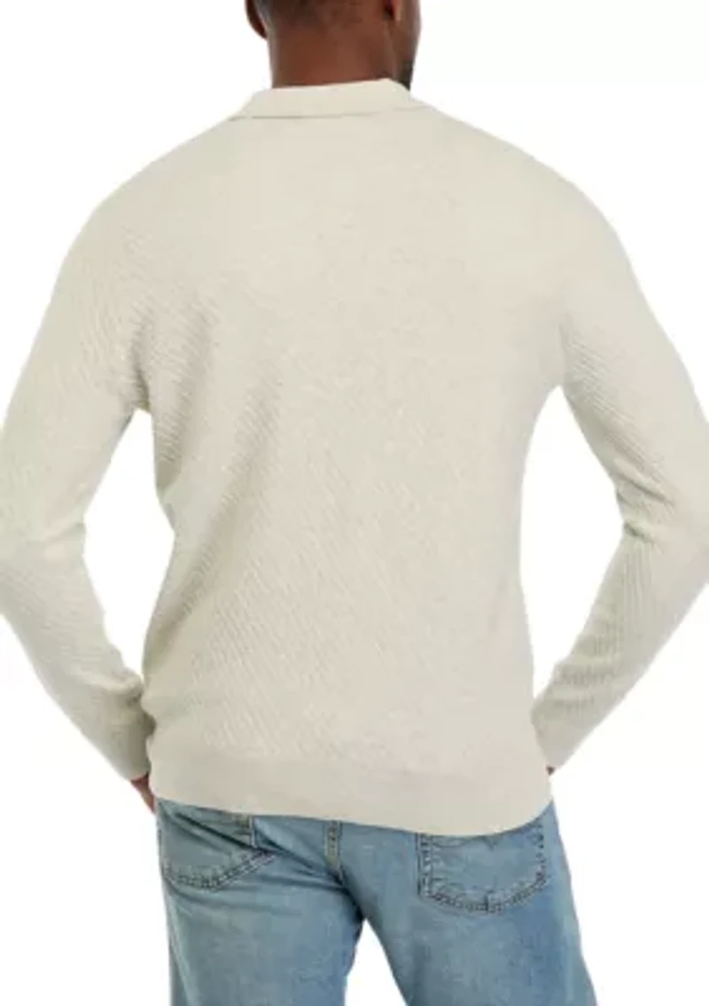 Long Sleeve Cable Polo Pullover