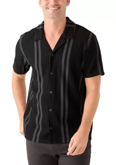 Men's Striped Plisse Knit Button Down Shirt