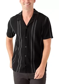 Men's Striped Plisse Knit Button Down Shirt