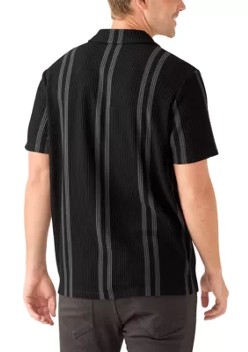 Men's Striped Plisse Knit Button Down Shirt