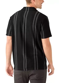 Men's Striped Plisse Knit Button Down Shirt