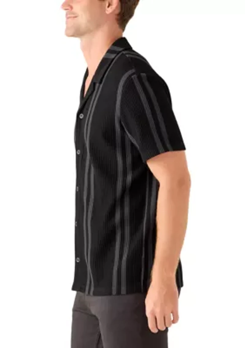 Men's Striped Plisse Knit Button Down Shirt