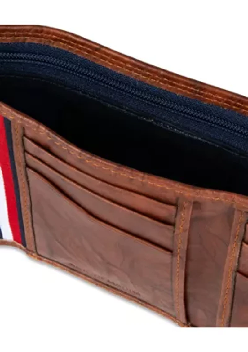 Crunch Leather Trifold Wallet with Enamel Flag
