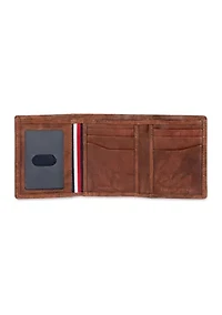 Crunch Leather Trifold Wallet with Enamel Flag