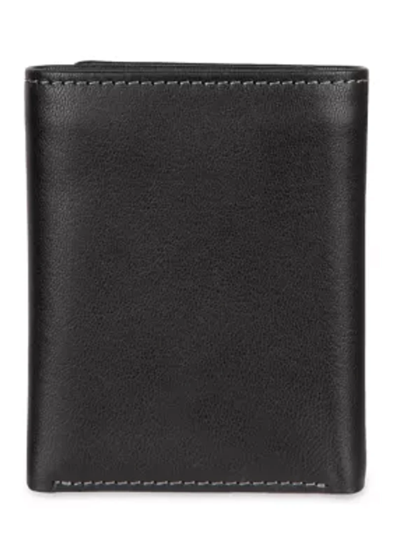 Leather Trifold Wallet with Interior Zipper