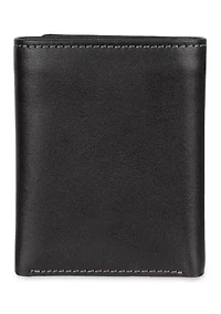 Leather Trifold Wallet with Interior Zipper