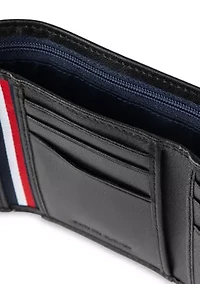 Leather Trifold Wallet with Interior Zipper