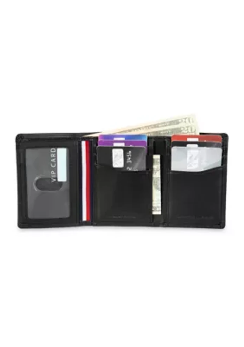 Leather Trifold Wallet with Interior Zipper