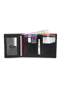 Leather Trifold Wallet with Interior Zipper