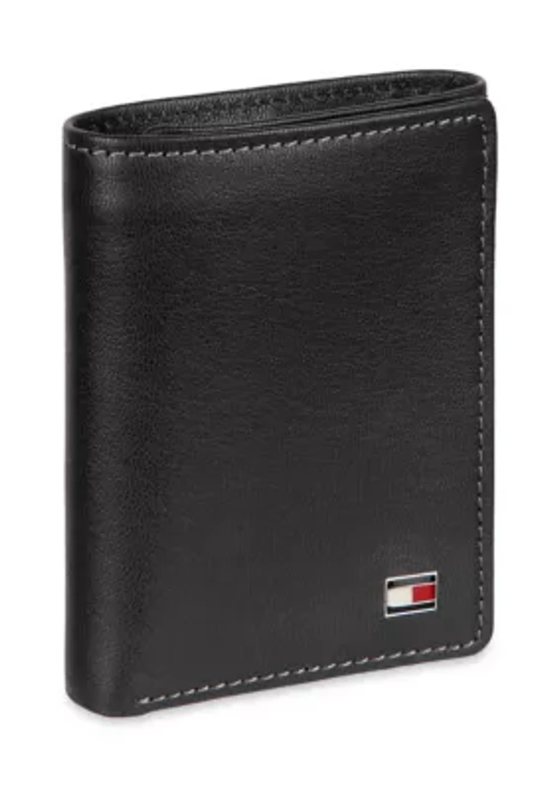 Leather Trifold Wallet with Interior Zipper