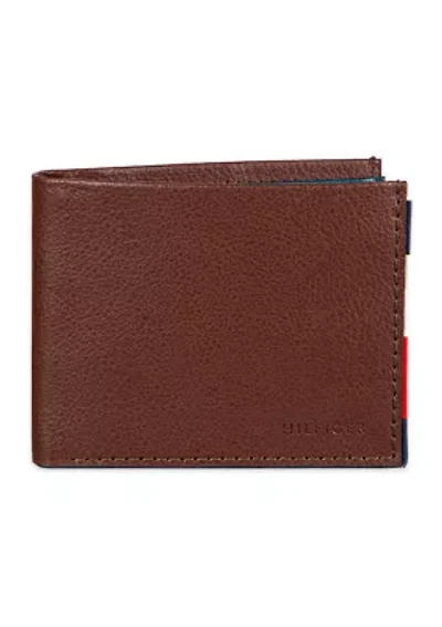 Smooth Leather Passcase Wallet with Logo Ornament