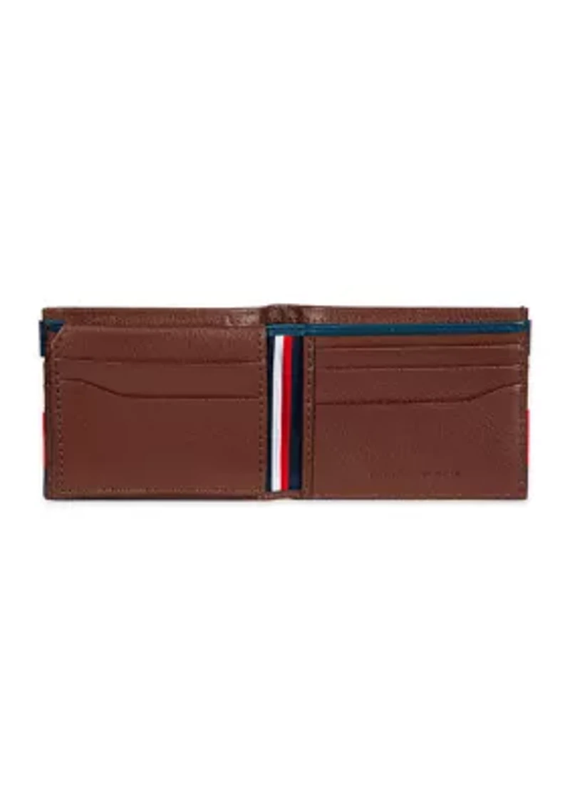 Smooth Leather Passcase Wallet with Logo Ornament