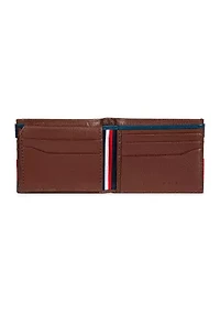 Smooth Leather Passcase Wallet with Logo Ornament