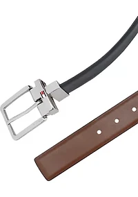 Reversible Leather Belt Strap with 2 Interchangeable Buckles Boxed Set