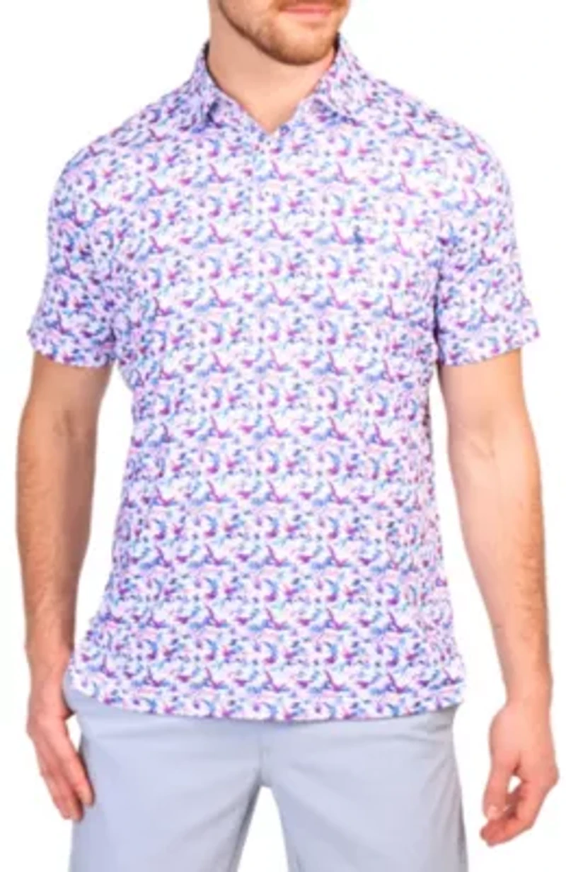 Abstract Birds Printed Performance Polo