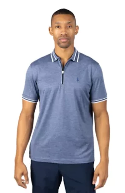 Quarter Zip Mesh Performance Polo with Stripe Tipping
