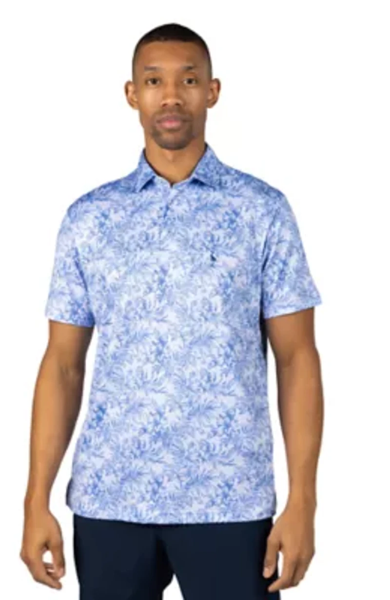 Distressed Tropical Printed Performance Polo