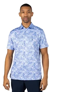 Distressed Tropical Printed Performance Polo