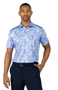 Distressed Tropical Printed Performance Polo