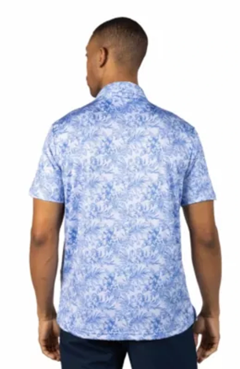 Distressed Tropical Printed Performance Polo