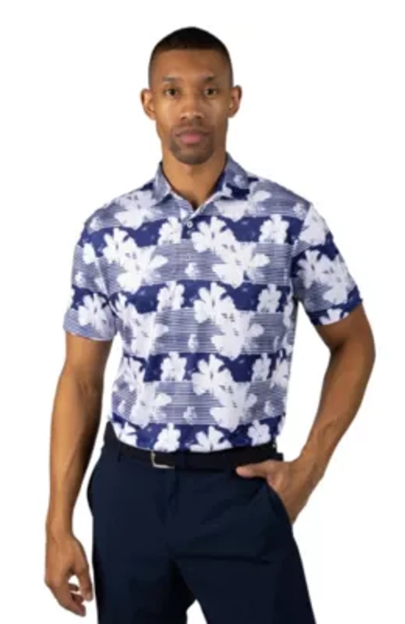 Tropical Stripe Floral Printed Performance Polo