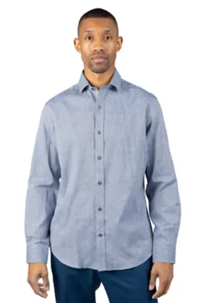 Yarn Dyed Melange Linen Long Sleeve Shirt