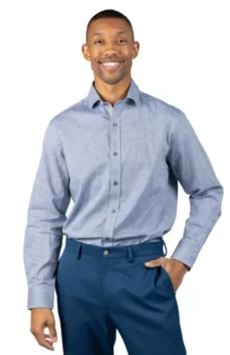 Yarn Dyed Melange Linen Long Sleeve Shirt