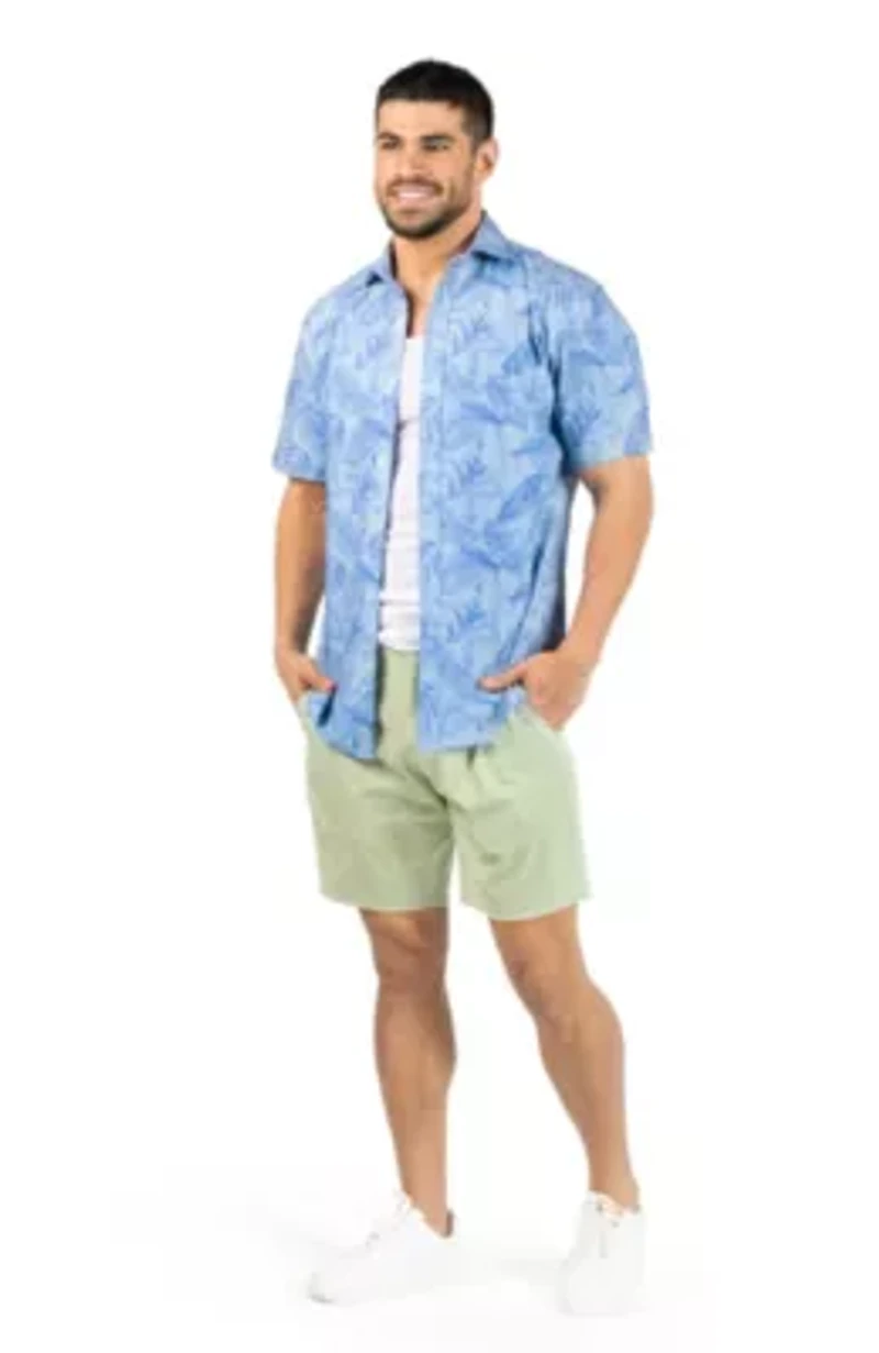 Tropical Leaves Printed Seersucker Short Sleeve Shirt