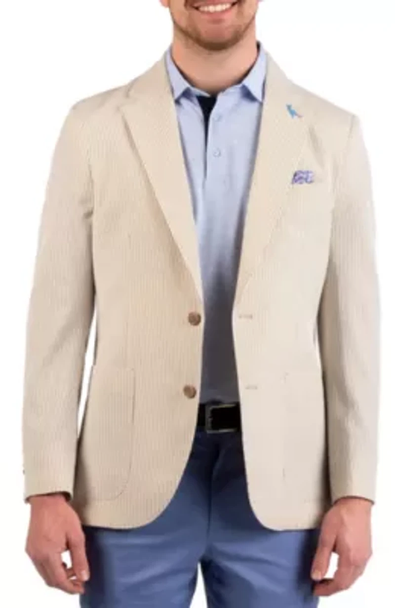 Textured Stripe Seersucker Sport Coat