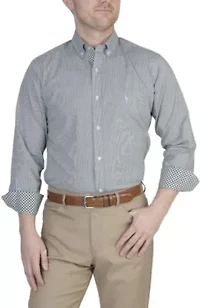 Mini Gingham Cotton Stretch Long Sleeve Shirt