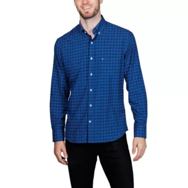 Gingham Printed Performance Long Sleeve Shirt