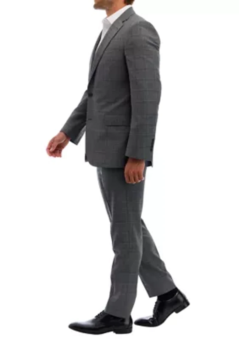 Plaid Wool Stretch Classic Fit Suit Trousers