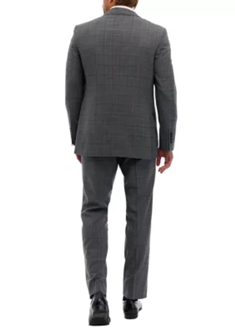 Plaid Wool Stretch Classic Fit Suit Trousers