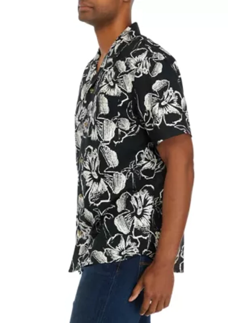 Short Sleeve Allover Print Woven Camp Shirt